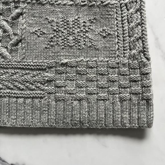 Ralph Lauren Hand Knit 100% Wool Fisherman Sweater Aran Knit Grey Petit Medium - Picture 10 of 11